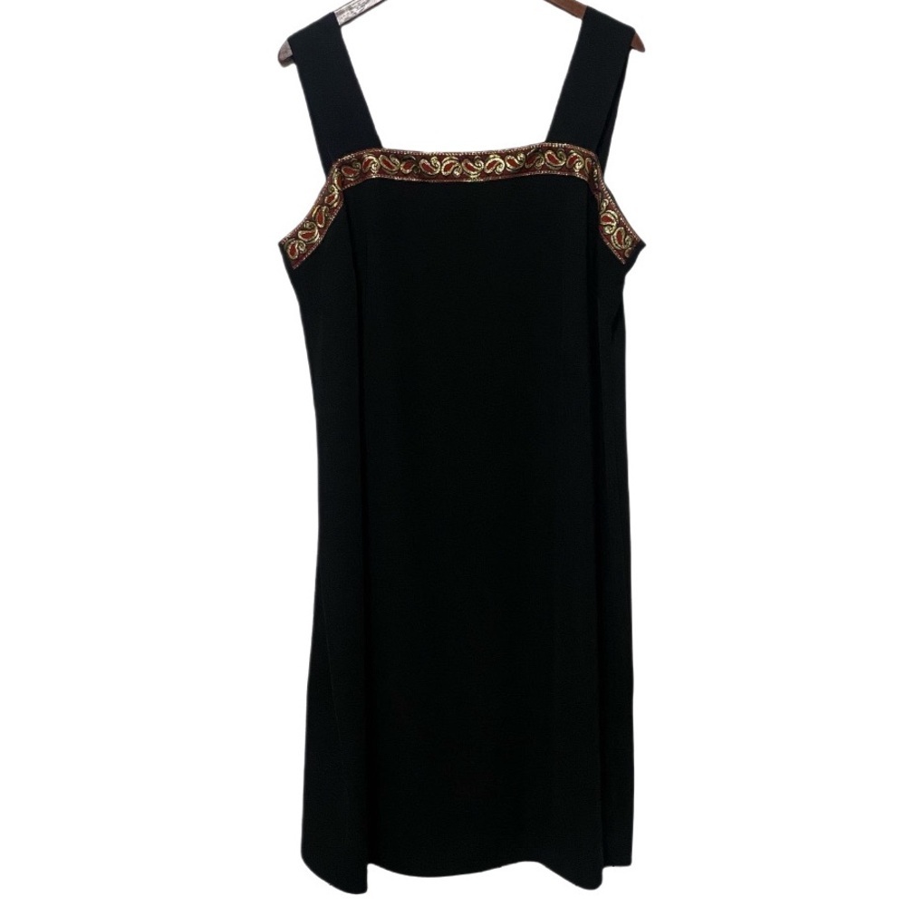 Vintage Dana Kay Sleeveless Black Embellished Square Neckline Dress Size 18W